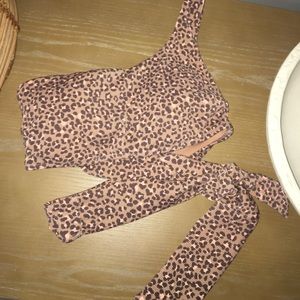 Aerie Leopard Ribbed One Shoulder Swim Top